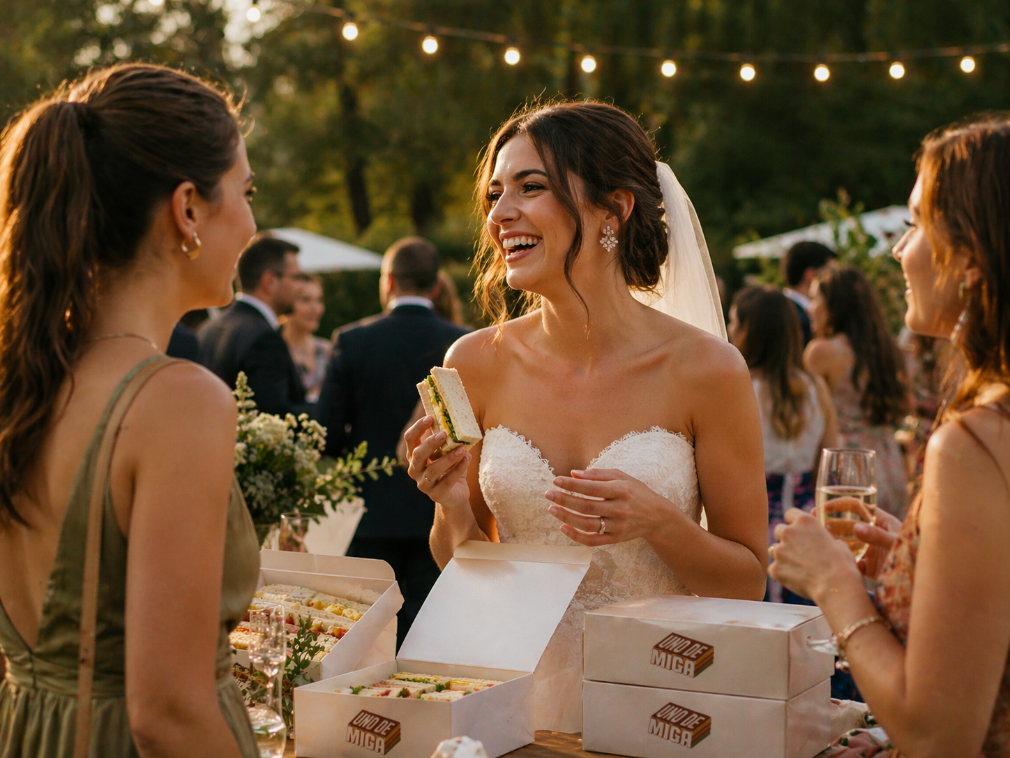Mesa de catering con sándwiches de miga